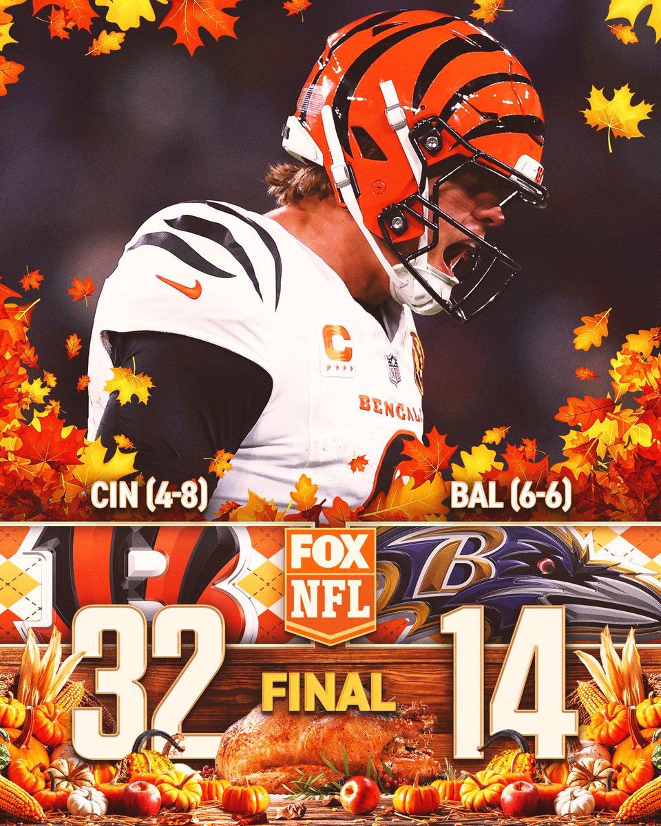 Bengals get it done on the road in Baltimore on Thanksgiving! 🍗 