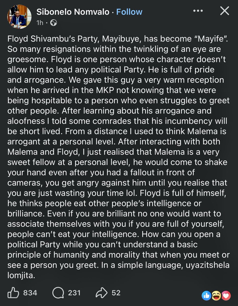 AfricaisBlack's tweet image. Sibonelo Nomvalo&apos;s analysis hits the nail squarely on the head. You can have all the &apos;intelligence or brilliance&apos; in the world, but if you lack basic humanity, morality, and respect for others, even the simple act of greeting someone, your political venture is fundamentally…
