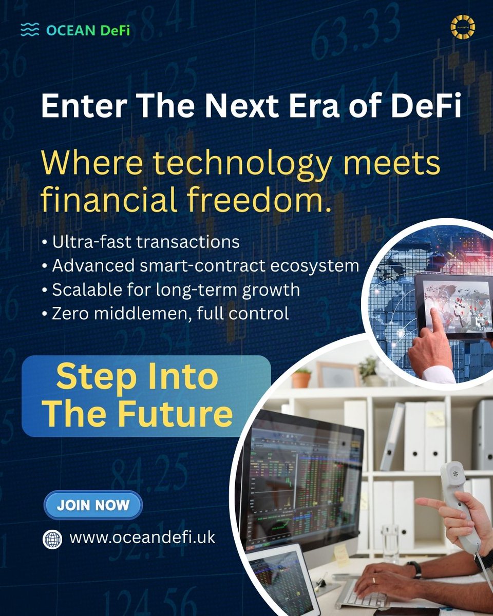 Oceandefi177677's tweet photo. Imagine a financial system built for you โ fast, transparent, and fully decentralized.
With OCEAN DeFi, that future starts today.
Join now and take control of your financial freedom.
#DeFiPlatform #CryptoGrowth #FinTech #CryptoTrading #BlockchainSolution #TakeControl #OceanDeFi https://t.co/cxvzDA2b00