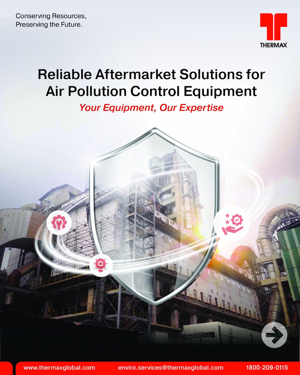 Thermaxglobal's tweet image. Keep your APC (Air Pollution Control) systems performing at their best with Thermax Aftermarket Services—from engineered spares and conditional assessments to overhauling, branded service packages, and performance enhancement programmes, all backed by real-time tracking through…