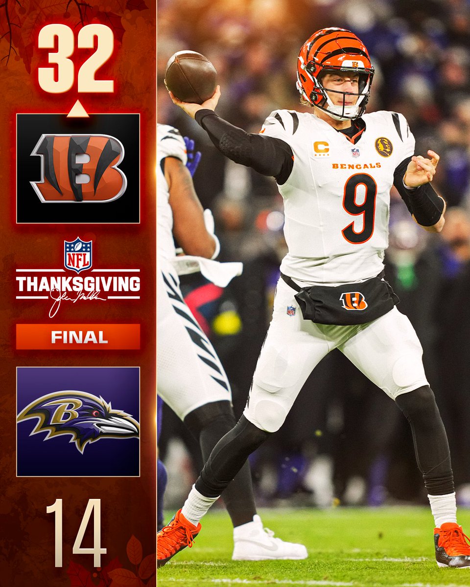 FINAL: @Bengals celebrate a Thanksgiving win on Joe Burrow's return! 