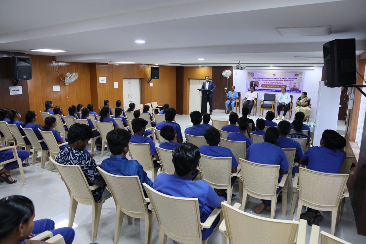 Constitution Day was observed at VCRI, Salem on 26.11.2025, featuring activities like
elocution and quiz competitions for students. Dr. A. Elango, Dean, led the reaffirmation of
commitment to the Constitution's ideals by conducting the reading of the Preamble.