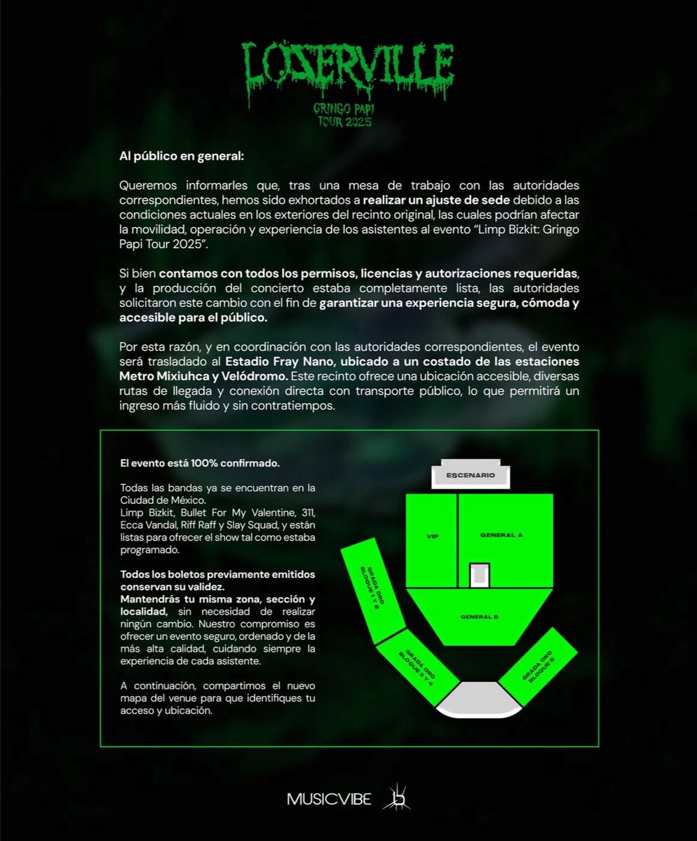 RojoWargo's tweet image. Atención!!!

@limpbizkit cambia de cede al Estadio Fray Nano, para que puedan tomar sus precauciones y planear sus accesos y salidas del festival ahora se realizará en un foro más céntrico con el mismo cartel 

#ArfArf @Musicvibe_mx @rosete_ros @Reactor105 #OpenThePit