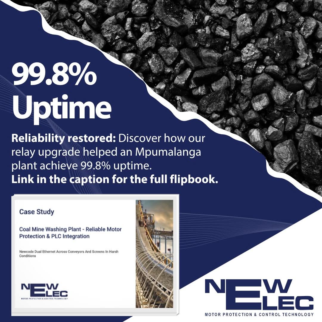 99.8 percent uptime is not a target, it is an operational requirement.
In this case study, see how a critical Mpumalanga coal washing plant restored reliability by upgrading to NewElec’s advanced motor protection.
 newelec.co.za/motor-protecti… 

#NewElec