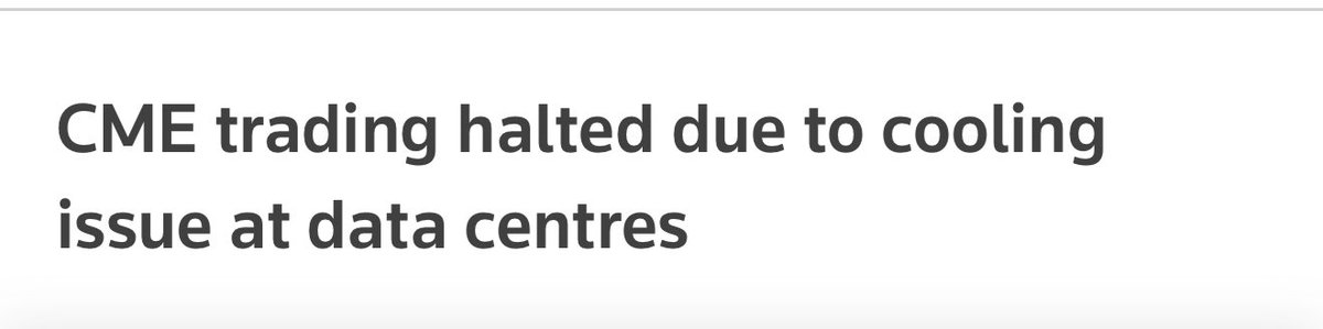BREAKING: 
CME just halted ALL futures trading because of a cooling failure at their data center.

Read that again… the entire derivatives market froze because a server room got too hot.

This is the same market that moves trillions, sets global prices, hedges entire economies.
