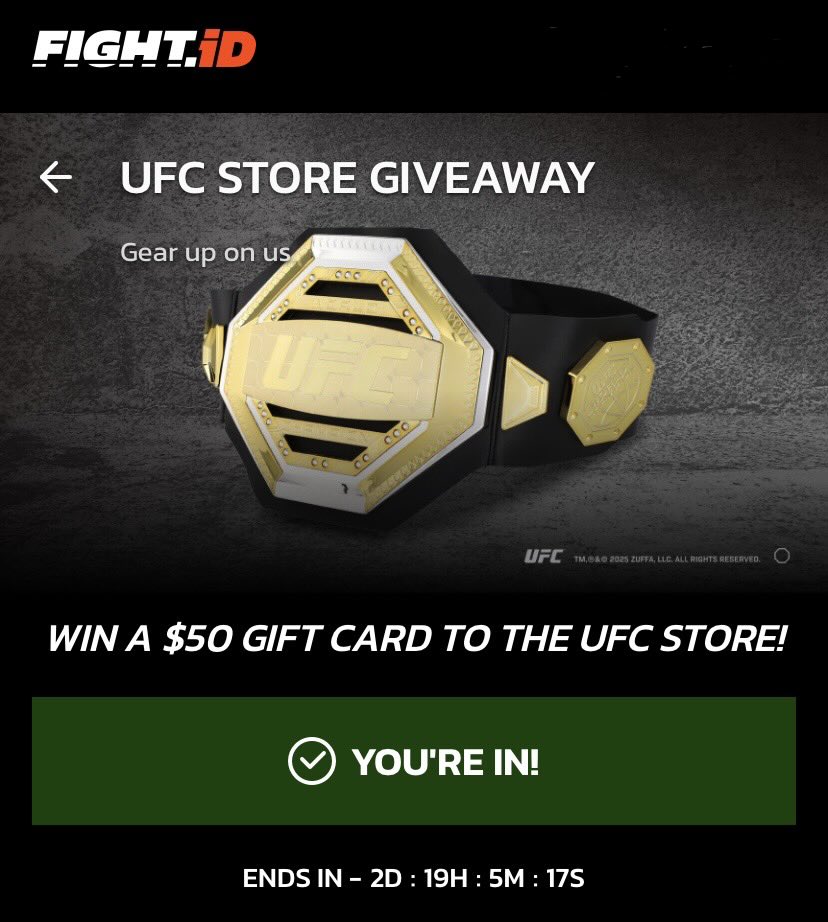 dhxdhia's tweet photo. ⚠️ LAST CHANCE ALERT! ⚠️
@JoinFightID is running a $50 UFC Store Gift Card Giveaway and the timer is ticking! ⏳🔥
I just joined — make sure you’re in too!#UFC 
Join the giveaway 👉 https://t.co/sCX28Edq8H https://t.co/lm9G3rYwX7
