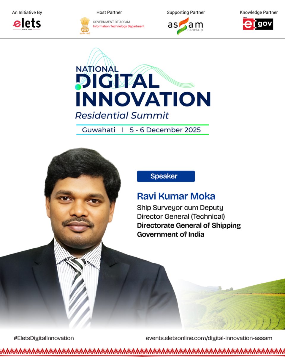 egovonline's tweet photo. We welcome Ravi Kumar Moka, Ship Surveyor-cum-Deputy Director General of Shipping (Technical), @dgshipping_IN, as a key speaker at the 𝐍𝐚𝐭𝐢𝐨𝐧𝐚𝐥 𝐃𝐢𝐠𝐢𝐭𝐚𝐥 𝐈𝐧𝐧𝐨𝐯𝐚𝐭𝐢𝐨𝐧 𝐑𝐞𝐬𝐢𝐝𝐞𝐧𝐭𝐢𝐚𝐥 𝐒𝐮𝐦𝐦𝐢𝐭.
https://t.co/eZd6v691Z7
#EletsDigitalInnovation https://t.co/H3f0bbBqud