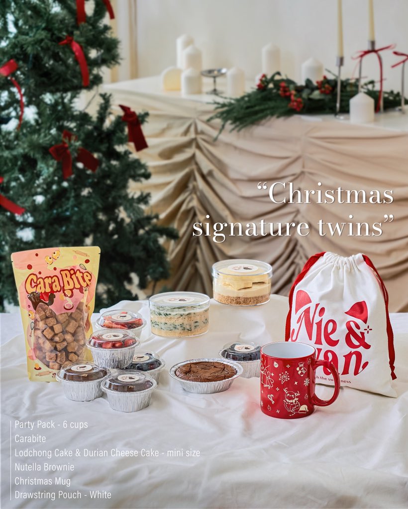 NieandIvancake's tweet image. ✨ Christmas collection Sets 2025 ✨

ของขวัญน่ารักพร้อมส่งต่อความหวานถึงคนที่คุณรัก 💝
เลือกได้ 5 เซ็ตสุดคุ้ม — พร้อมแก้วคริสต์มาส + ถุงผ้า Nie &amp;amp; Ivan limited edition 🎁🎄

Holiday cups party - Set1✨
•Party Pack - 12 cups
•Carabite
•Dubai Cookies Box Set
🎄Free Christmas Mug