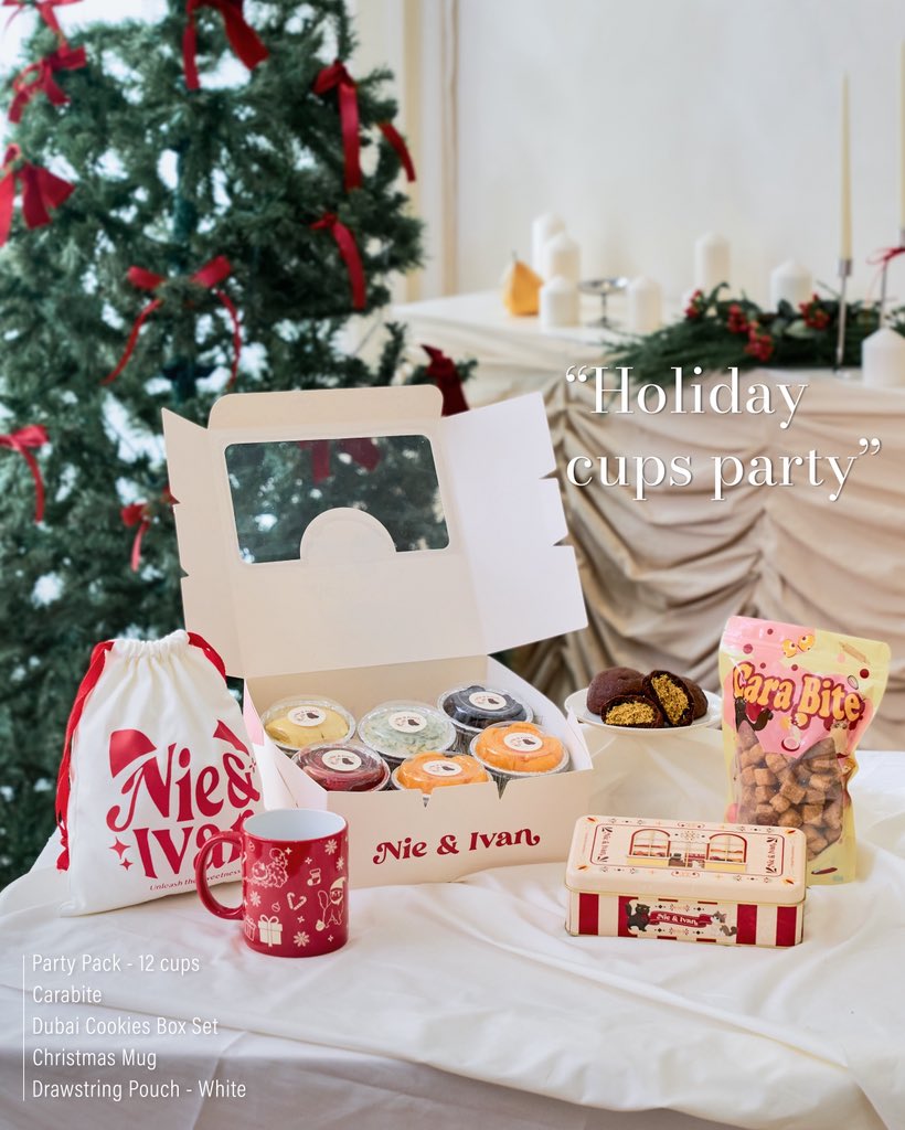 NieandIvancake's tweet image. ✨ Christmas collection Sets 2025 ✨

ของขวัญน่ารักพร้อมส่งต่อความหวานถึงคนที่คุณรัก 💝
เลือกได้ 5 เซ็ตสุดคุ้ม — พร้อมแก้วคริสต์มาส + ถุงผ้า Nie &amp;amp; Ivan limited edition 🎁🎄

Holiday cups party - Set1✨
•Party Pack - 12 cups
•Carabite
•Dubai Cookies Box Set
🎄Free Christmas Mug