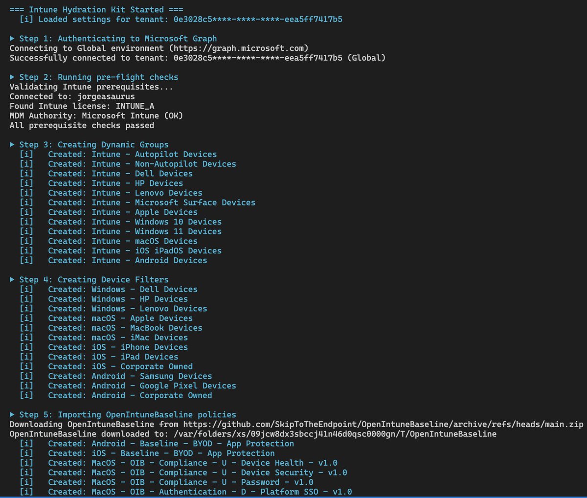 Jorge2990's tweet image. Created a #powershell module for bootstrapping a fresh #Intune tenant. IntuneHydrationKit: automatically pulls in OpenIntuneBaseline configs, compliance policies, dynamic groups, device filters, app protection policies, Conditional Access policies, Autopilot/enrollment profiles…
