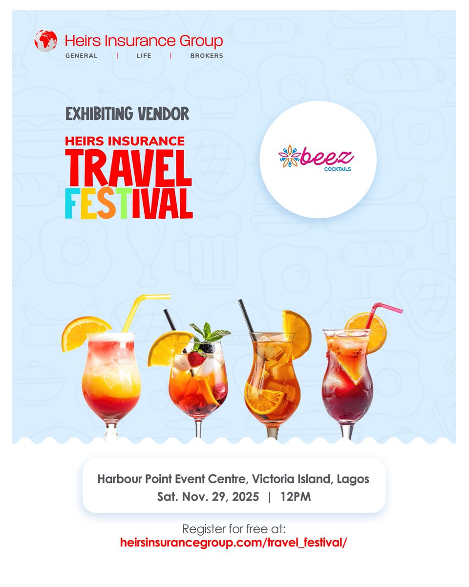 Abeesola_O's tweet photo. I will be exhibiting at the Heirs insurance Travel festival. Pls come through for us and patronize us. 
Locate the stand @beezcocktails @HeirsInsurance_ thank you for the opportunity https://t.co/LBSv3MzB1J