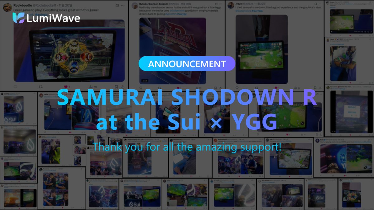 Fans shared their gameplay moments of <a href="/SamuraiShodownR/">Samurai Shodown R</a>  at the <a href="/SuiNetwork/">Sui</a>  booth during <a href="/YGGPlaySummit/">YGG Play Summit</a>   Manila (Nov 19–22) ⚔️💧 Seeing your excitement in action was incredible!

🧵(1/4)