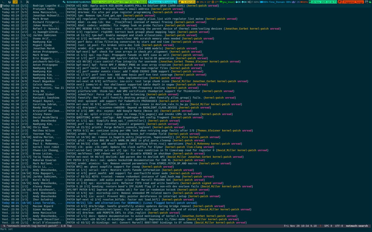 unixbhaskar's tweet image. While sipping Green Tea 🍵 and giving this damn thing a stare 😜

#linuxkernel #mailinglist #tool #emacs #notmuch #opensource