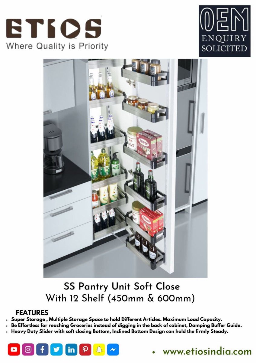PrakashEnterp10's tweet image. Prakash Enterprise #pantryunit #slim #softclose  #wardrobeaccessories #follow #kitchenaccessories #hardwarestore #hardware #door #windows #fitting *Prakash enterprises Delhi * https://etiosindia.com+91 9891316193