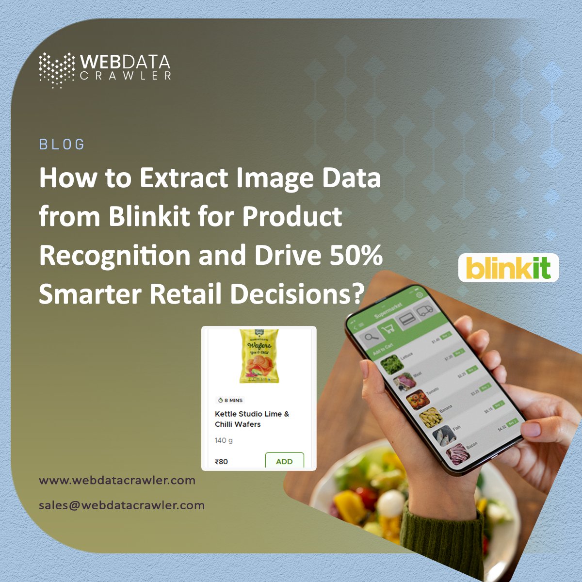Webdatacrawler's tweet image. 🛒 Blinkit Image Data Scraping – Power Product Recognition &amp;amp; Label Insights

Extract product images, packaging details, categories, and visual data for AI-driven retail analytics.

🔗webdatacrawler.com/extract-blinki…

#ImageScraping #RetailAI #ProductRecognition