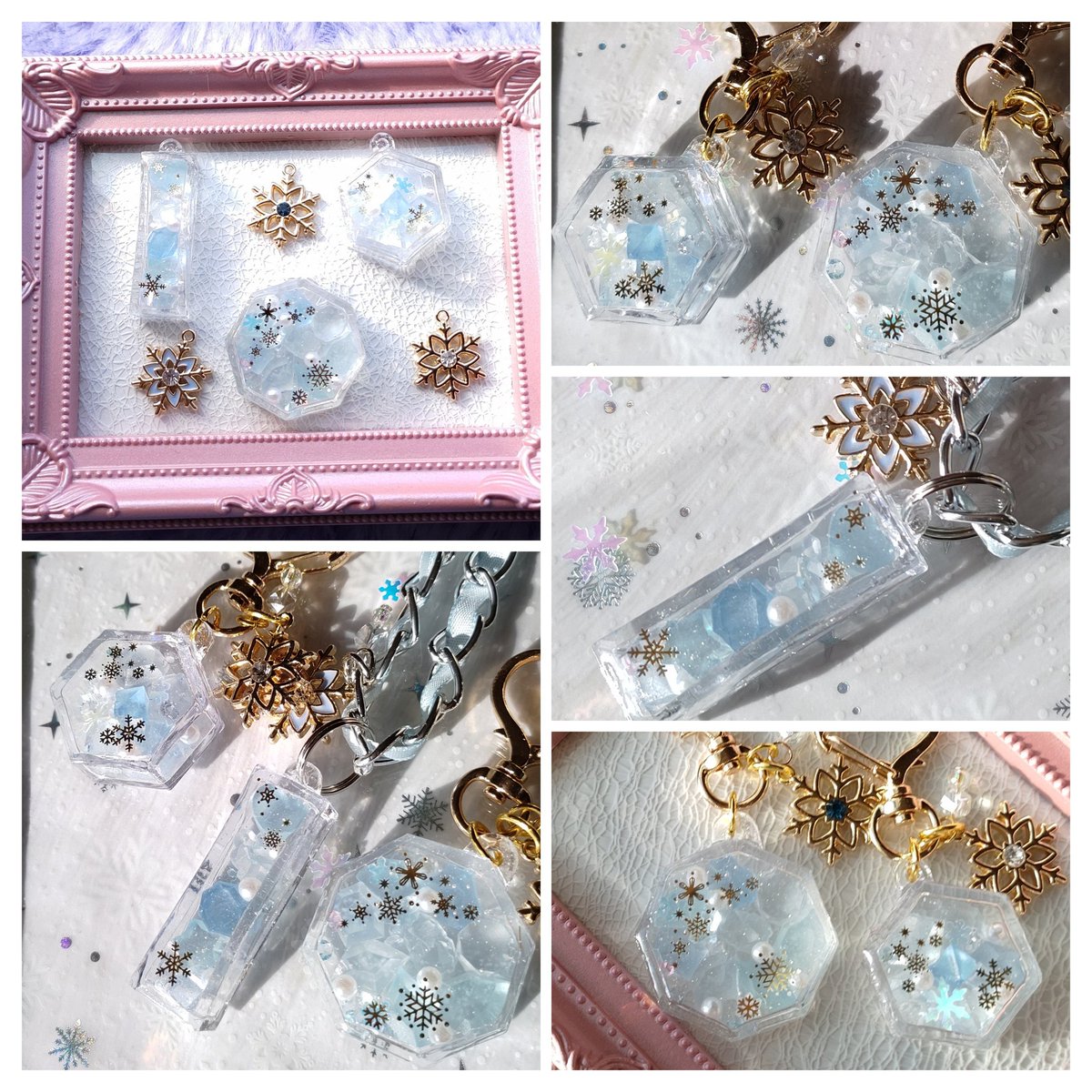 No.187　レジン ヘアゴム キーホルダー ピンバッジ 龍雪の結晶透け感あり No.187 レジン ヘアゴム キーホルダー ピンバッジ 龍雪の結晶透け感