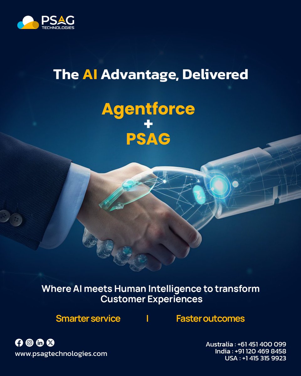 psag_tech's tweet image. PSAG Technologies brings Agentforce to enterprises to turn data into fast, adaptive customer experiences powered by AI. Build smarter interactions that drive impact. #SalesforceAI #Agentforce #AIForBusiness #CustomerExperience #PSAGTechnologies