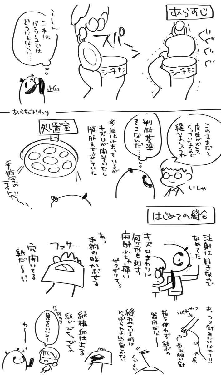 せっかく初めて縫合したので日記
実際は切った直後パニックになってとりあえずツイートした記録があります 