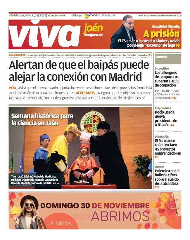 Buenos días:    Esta es la portada del #VivaJaén de este viernes

🔗Puedes descargarte el periódico en el siguiente enlace: andaluciainformacion.es/media/andaluci… 

Las noticias de #Jaén en vivajaen.es