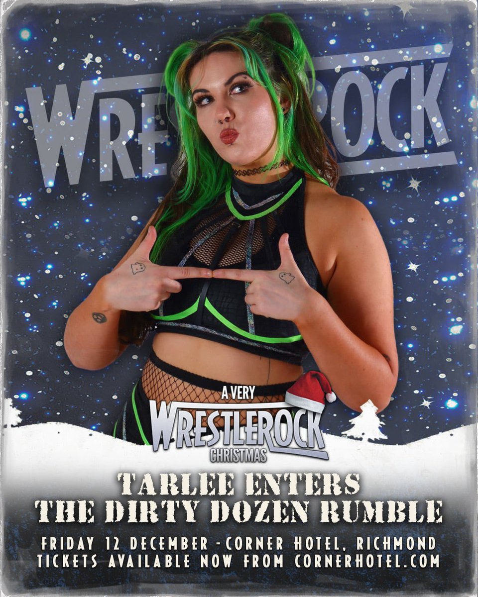 The Star of the Bar <a href="/TarleeOfficial/">TARLEE</a> returns to WRESTLEROCK on Friday December 12, to compete in the DIRTY DOZEN RUMBLE match!

Will she go on to face <a href="/Jaketaylorpw/">Jake Taylor ジェイク • テイラー</a> for the gold, and leave the Corner Hotel with the WRESTLEROCK Championship?

🎟️ tinyurl.com/wr44tix