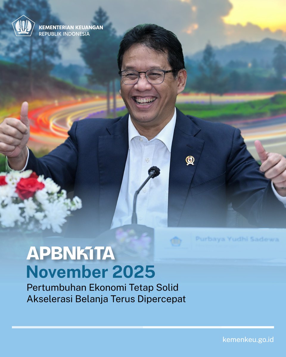 woengrantoe's tweet photo. Simak kabar terbaru dari APBN Kita!
Dalam Konferensi Pers #APBNKiTa pada 20 November 2025, Menkeu Purbaya menyampaikan menyampaikan perekonomian Indonesia triwulan III 2025 tumbuh solid didorong oleh permintaan domestik yang kuat, kinerja ekspor yang solid, https://t.co/iPcECDv5Lu