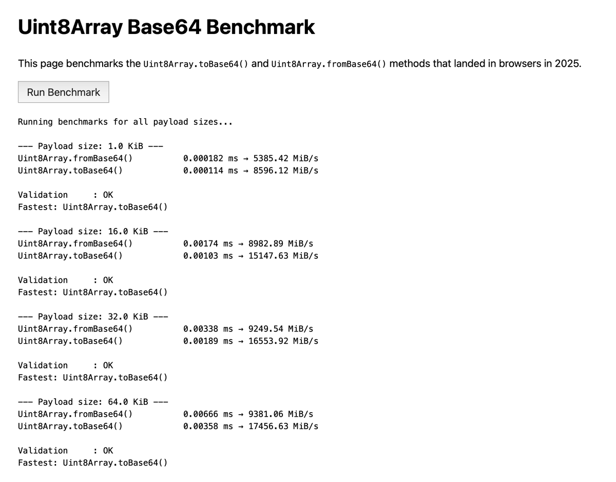 lemire's tweet image. Base64 is a binary-to-text encoding scheme that converts arbitrary binary data (like images, files, or any sequence of bytes) into a safe, printable ASCII string using a 64-character alphabet (A–Z, a–z, 0–9, +, /).
Browsers use it in JavaScript to embedding binary data directly…