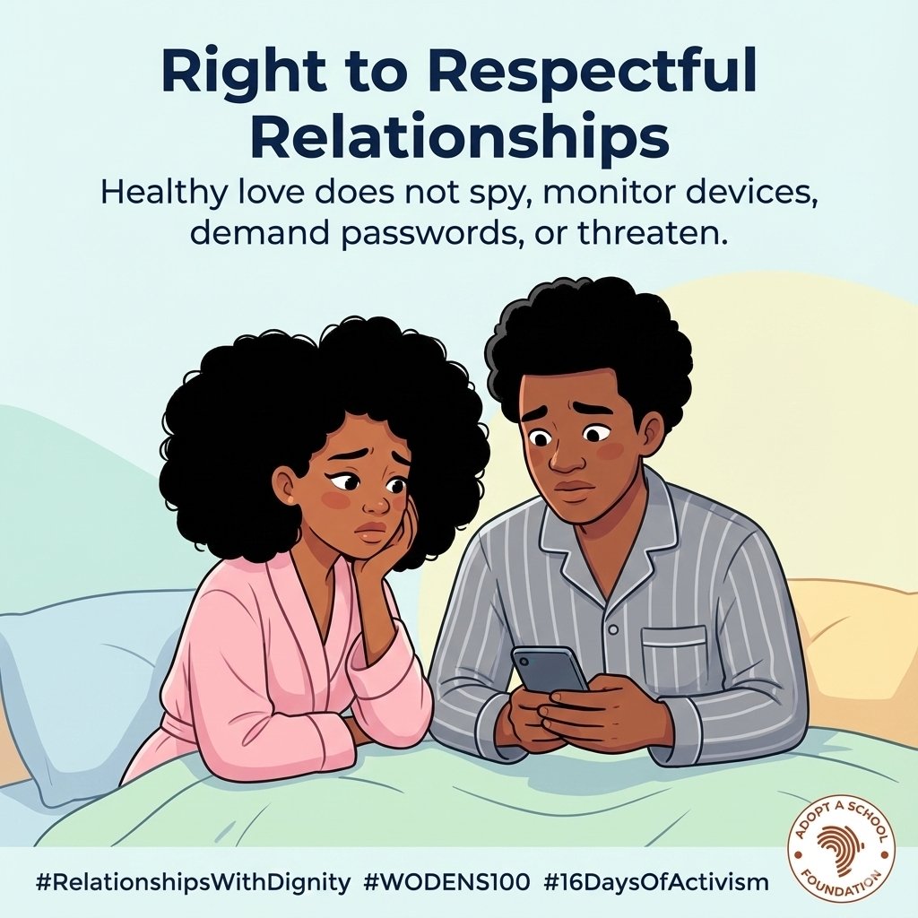 adoptschoolK's tweet photo. Love isn’t surveillance. Password demands = control.
@Marine_Gleeson @SAIL_Kenya @AntoniaSodonon @unwomenafrica
#RelationshipsWithDignity #WODENS100 #16DaysOfActivism https://t.co/O25LoSS1ng