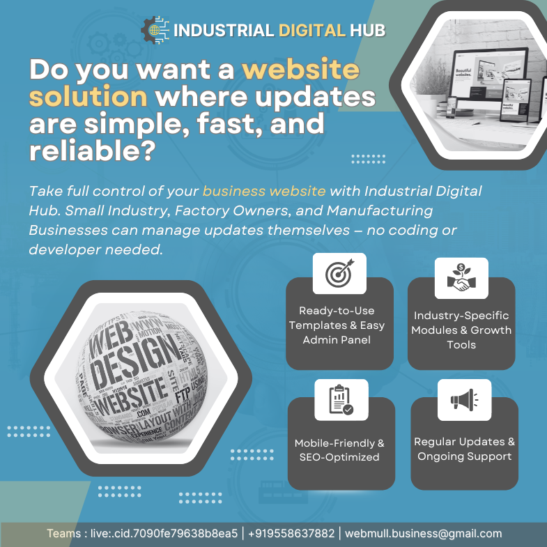 webmullDev's tweet photo. Simplify your business website with Industrial Digital Hub — built for small industries! 🚀 Update content easily, no coding needed. SEO-optimized, mobile-friendly &amp; packed with growth tools. 💥 Get 20–30% OFF today! 🌐 https://t.co/YaLsarHYvg https://t.co/MTMOQrLZAJ