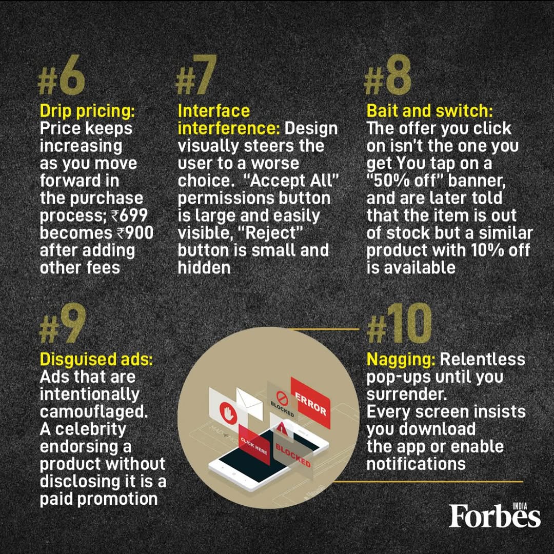 CitizenKamran's tweet photo. A study found that 97 percent of Indias 290 ecommerce platforms use dark patterns to manipulate users to make purchases. Beware of these 13 dark patterns that have been identified in India https://t.co/zkmeQNeDpk
