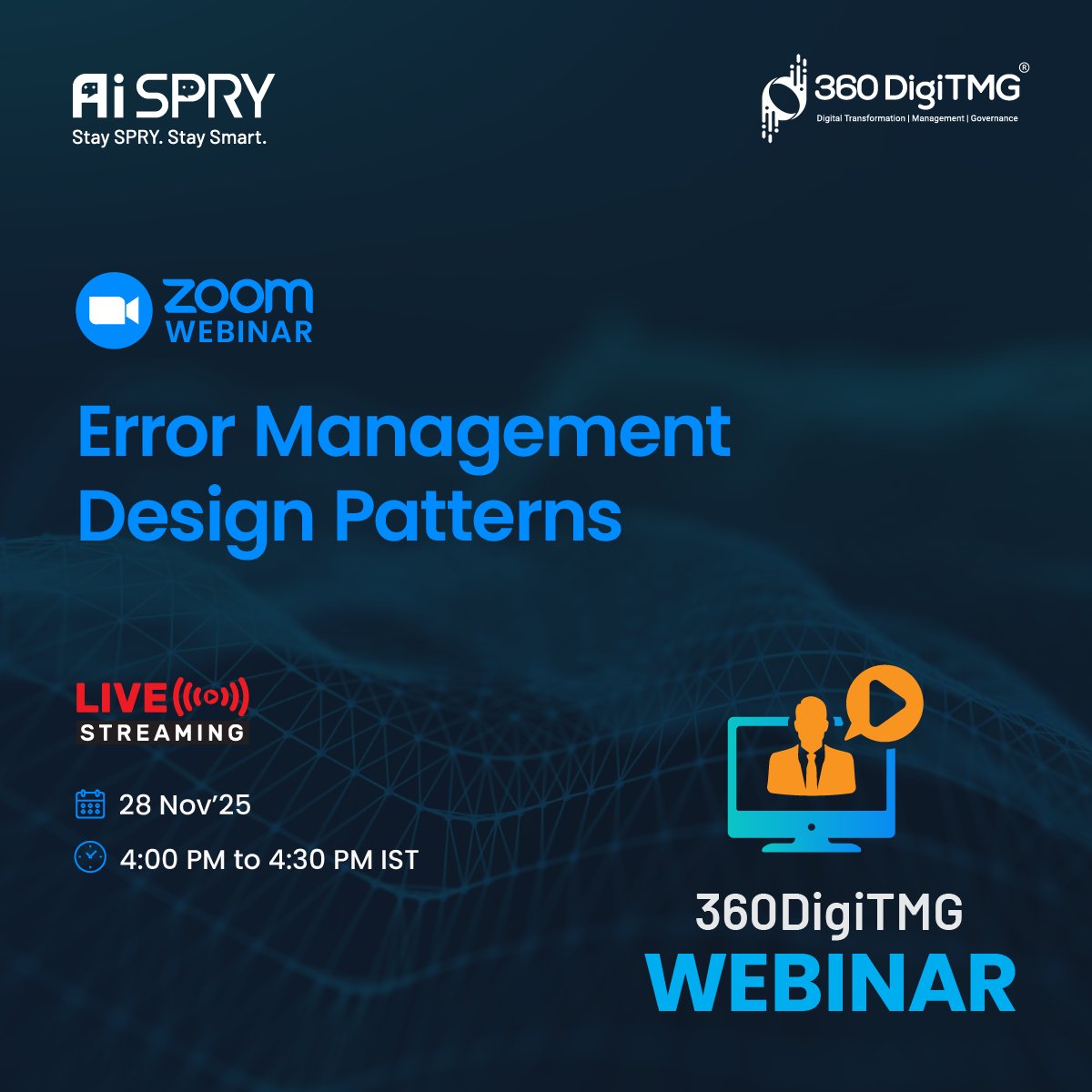 360digitmg's tweet image. 🚀 Error Management Design Patterns | 360DigiTMG🚀

📅 Date: 28th November 2025
🕓 Time: 4:00 PM IST

📝 Register Now by clicking the link below 👇
360digitmg.zoom.us/webinar/regist…

#ErrorManagement #DataEngineering #DesignPatterns #360DigiTMG #DataPipelines #DataQuality #TechSkills