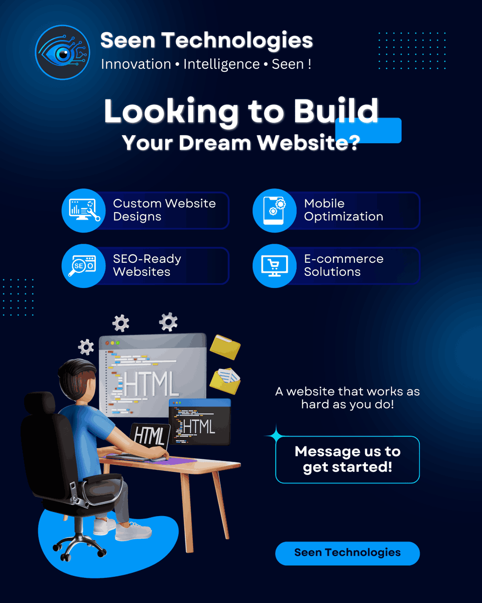 seentechs's tweet image. Create AI-powered, high-performing websites with Seen Technologies. We deliver smart, responsive web solutions that drive business growth and efficiency. Contact us: +254 700 207 417 | info@seentechs.com | seentechs.com #WebDev #AI #SmartSystems