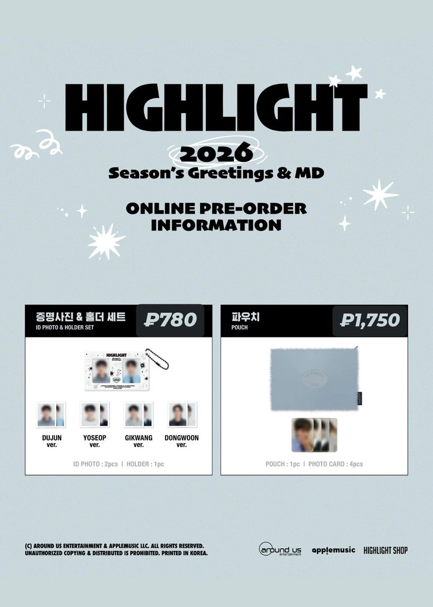 hlxlight's tweet image. RT PLZ
#HighlightSG2026

PH G.O (pre-order) 
✨HIGHLIGHT Season’s Greetings 2026

⛅️ Price attached to photo below
⛅️ DOO: 28/11 - 2/12
⛅️ PAYO
⛅️ FETA

💫 fill out the form to order 
🔗forms.gle/ceLxsn79c2PVkt…

wts lfb ph 
#하이라이트 #윤두준 #양요섭 #이기광 #손동운