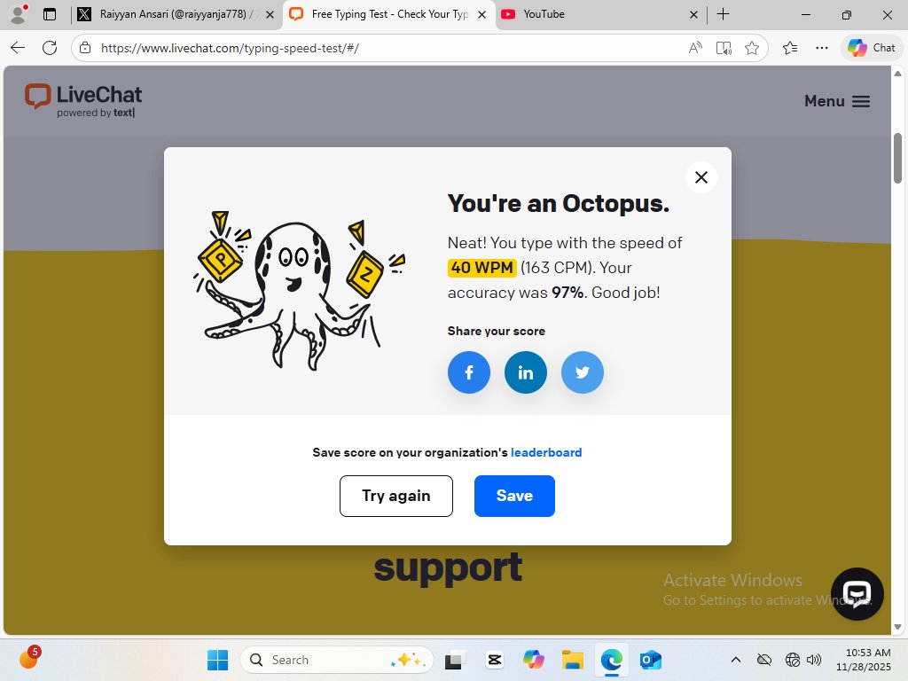Just did test of my typing speed after a long time. This the result of it... |<a href="/Saipujariprasad/">Saiprasad 🧑‍💻</a> <a href="/apnipathshala_/">Apnipathshala</a> <a href="/lfp_Tardeo/">LearnFromPeer Tardeo</a> | #livechattypingtest