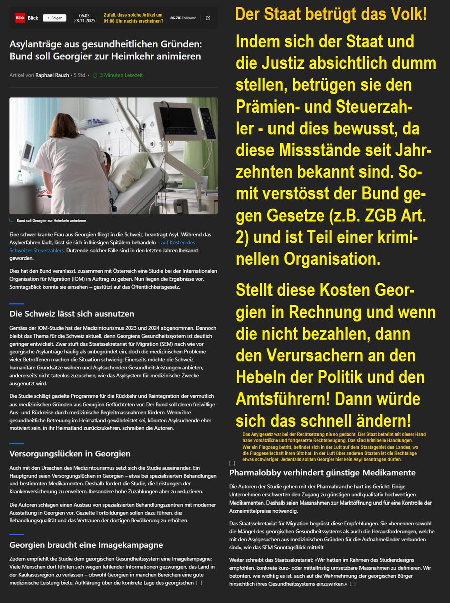 6o7Unimatrix01's tweet image. #Schweiz: Der Staat und beteiligt sich an kriminellem Missbrauch des #Asyl-Rechts zu Lasten des #Krankenkassen-Prämien- und Steuerzahlers. Die Wahrheit ist noch viel schlimmer als in diesem Artikel geschildert.