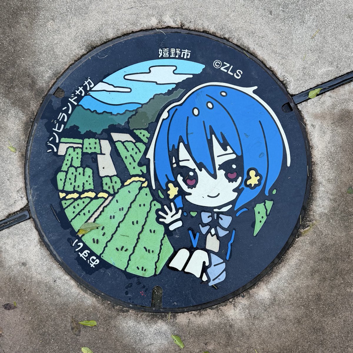 シーボルトの湯を抜けた先にある、嬉野公園の「愛ちゃんマンホール」と