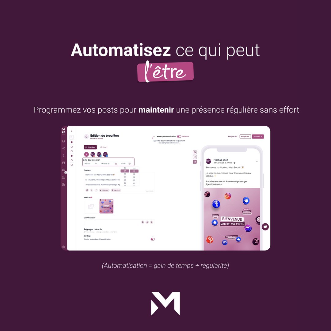 MashupWebFR's tweet image. Marre de courir après le temps ? ⏳

Découvrez 3 astuces simples pour optimiser votre quotidien de Community Manager.

Planifiez, automatisez, centralisez : tout est possible avec Mashup Web social.

 #socialmedia #communitymanager #mashupwebsocial
