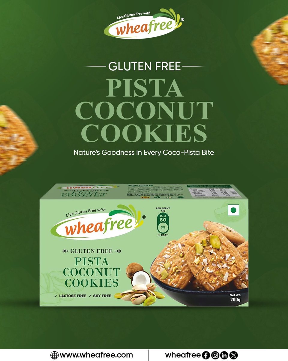 wheafree's tweet photo. Looking for a tasty gluten-free cookie? 🍪
Wheafree Pista Coconut Cookies are flavourful &amp; wholesome.

👉 Try it today!
📦 Available online &amp; in stores

Website:  https://t.co/ZEcxLnQXeL
Amazon: https://t.co/J7W9Pc5pRz

#GlutenFreeIndia #Wheafree #HealthyCookies #TeaTimeSnack https://t.co/2Gw49nl5OQ
