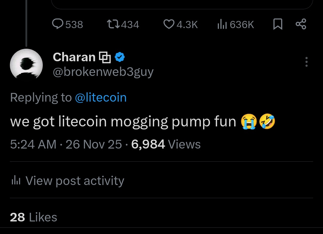 brokenweb3guy's tweet image. quick updates:

27th - i got mogged by real life problems

26th - i wrote, we got litecoin mogging pump fun

1 post 8 replies ~ 8k impressions

lesson? quality and right replies! quantity will help in pushing it.

consistency is key, lost it yesterday.