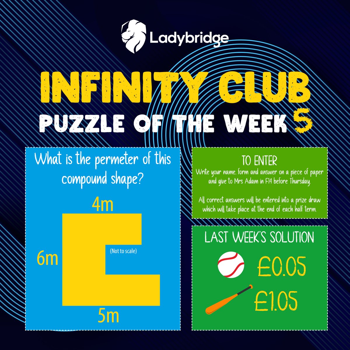 LadybridgeHigh's tweet image. We&apos;re on @LadybridgeMaths puzzle number 5! 🤔Well done to everyone who worked out the solution to last week&apos;s puzzle! We&apos;ll be sharing answers again this time next week! #mathspuzzle #puzzleoftheweek #infinityclub #lovemaths