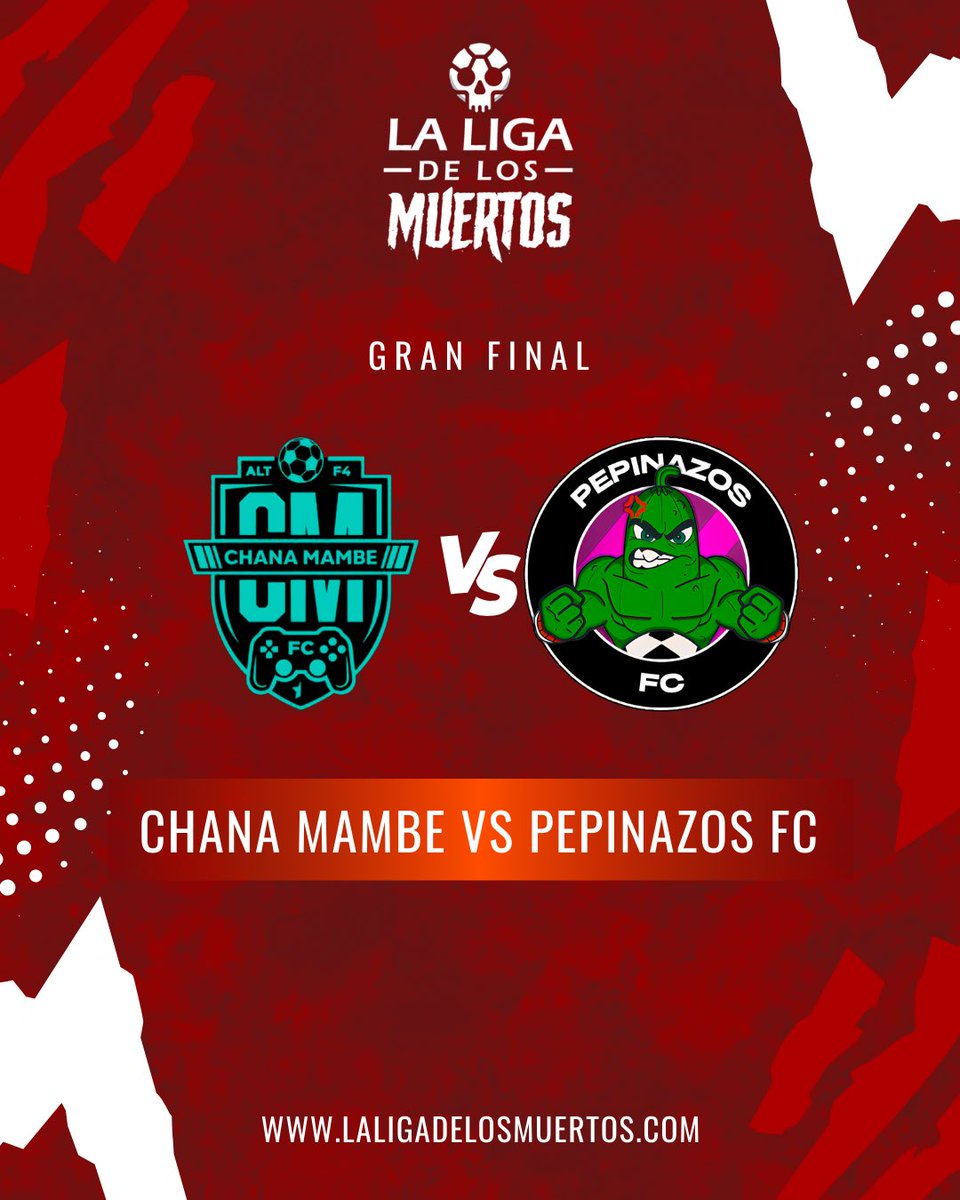 LaLigaDeMuertos's tweet image. Oficialmente estamos en la final de la liga de los muertos 💀

@ChanaMambeFC vs @PepinazosFC 

¿Que equipo creen que levantará la
Copa? 👀