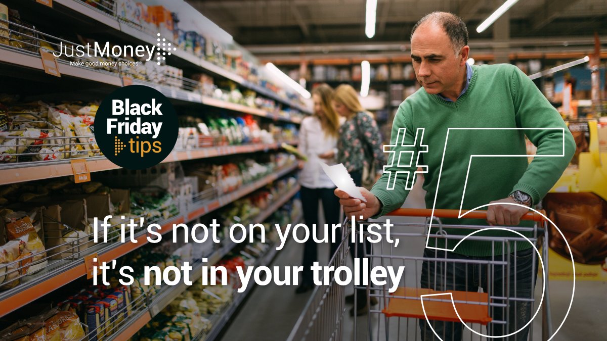JustMoneySA's tweet photo. Spending tip 5: If it's not on your list, it doesn't exist. 

Black Friday is here! Stay focused on your budget with our free calculator: https://t.co/rZ75cYPP69

#JustMoney #BlackFriday #SmartSpending #BudgetingTips #MakeGoodMoneyChoices https://t.co/pzDdAYblDX
