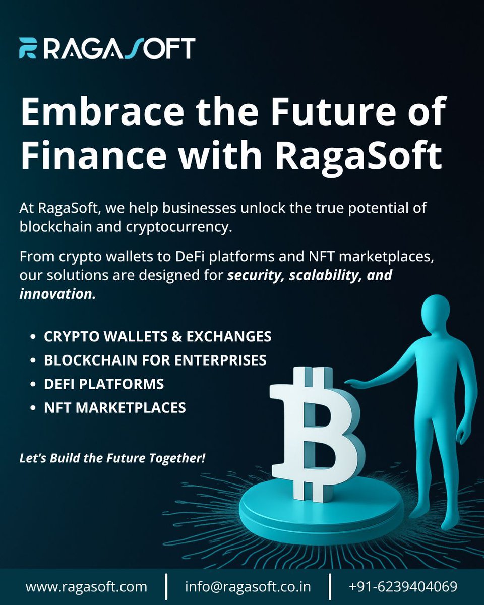 ragasoft's tweet image. Unlock the true power of crypto! RagaSoft delivers secure, scalable, and innovative solutions: Crypto Wallets &amp;amp; Exchanges, Enterprise Blockchain, DeFi, and NFT Marketplaces. 

Build the future with us! 💼✨

#FutureOfFinance #Crypto #Blockchain #DeFi #NFTCommunity #RagaSoft