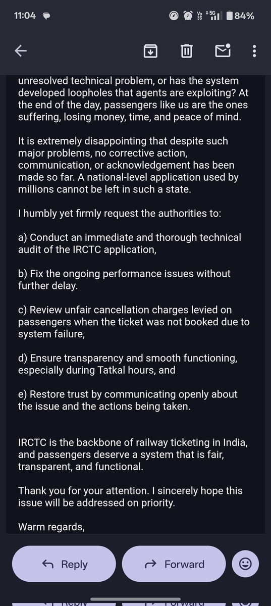 triad_ved's tweet photo. For the past 2 months, IRCTC app has become unusable, crashes in Tatkal, slow processing, unclear booking status &amp; ticket cancellations failing.
Worse, the responsible authorities aren’t acknowledging emails.

@RailMinIndia @IRCTCofficial @RailwaySeva @RailMadad @AshwiniVaishnaw https://t.co/hZwmyEMSKl