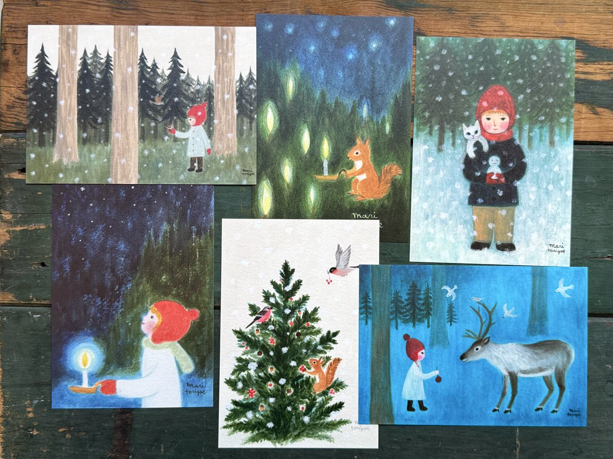 uresica's tweet image. とりごえまりさんのポストカードたくさんあって選ぶのが楽しい。ご自身で作られている定番品と新作に加え、メーカーTriangle限定品と新作、「ゆきのひのさんぽ」大判カード（アリス館）2点が新入荷。お手紙にはもちろん、贈り物に添えたり、壁に飾ったり、自由にお使いください。#とりごえまり