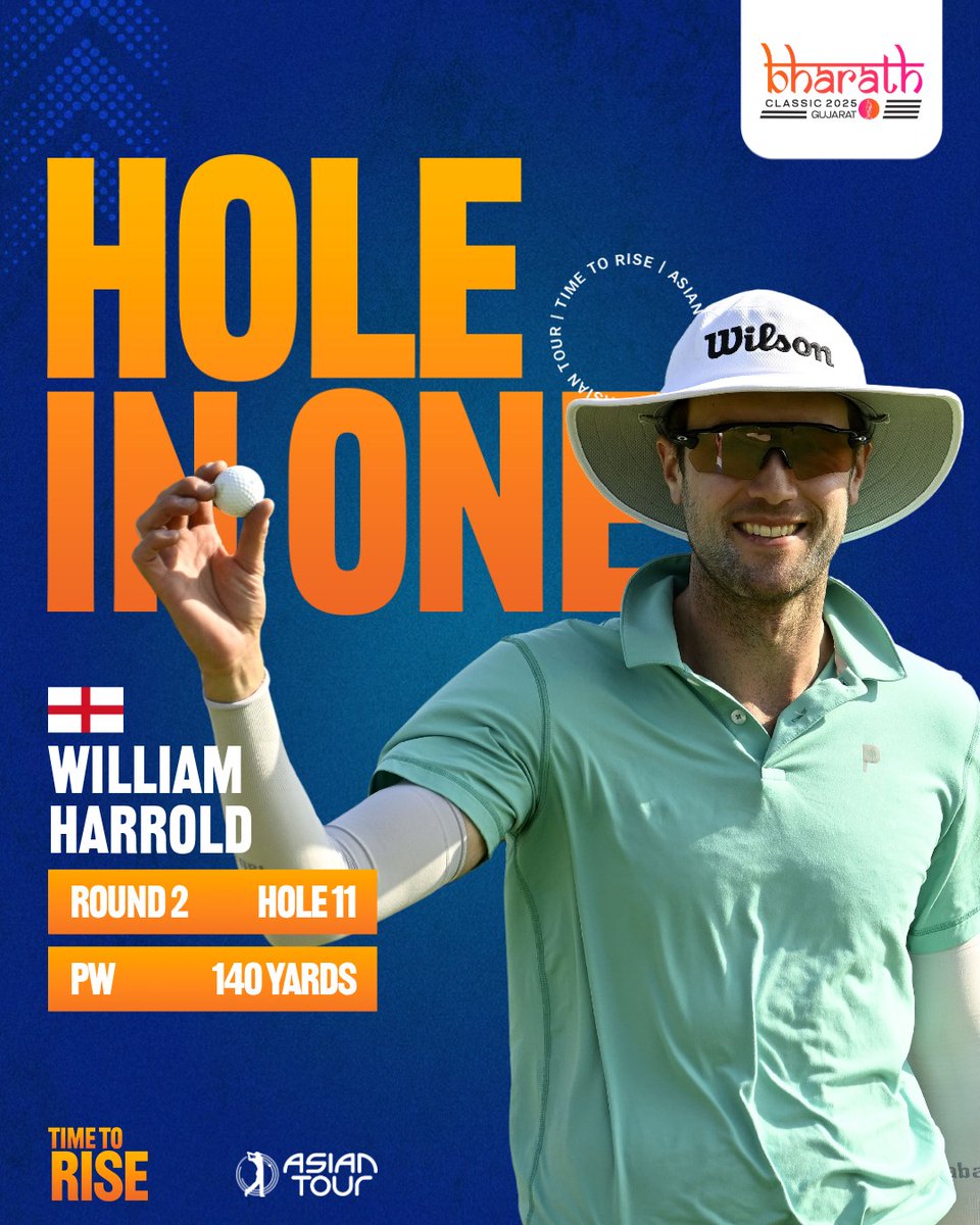 asiantourgolf's tweet image. 💥 ACE FOR WILLIAM HARROLD!  

A perfect pitching wedge from 140 yards finds the cup on Hole 11 in Round 2. 👏

linktr.ee/asiantourgolf #BharathClassic2025 #IGPL #TimeToRise