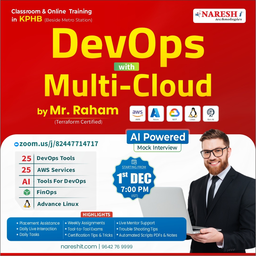 nareshitech's tweet image. ⚙️🚀 Become a Multi-Cloud DevOps Engineer!

👉 Register Now: t.ly/Multicloud-1D

 by Mr. Raham (Terraform Certified) at NareshIT.

📅 Date: 1st December 2025
⏰ Time: 7:00 PM (IST)

#NareshIT #DevOpsTraining #MultiCloud #CloudComputing #AWS #Azure #GCP #CloudSecurity #MLOps