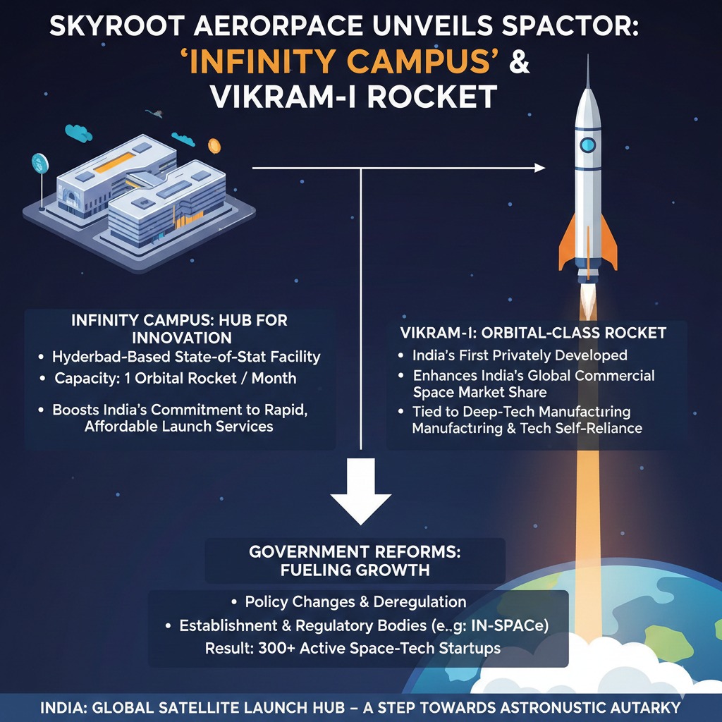 Govind27_Sharma's tweet image. Skyroot Aerospace ने देश के पहले निजी ऑर्बिटल रॉकेट &apos;विक्रम-I&apos; का अनावरण किया। ​हैदराबाद में PM मोदी द्वारा अत्याधुनिक &apos;इनफिनिटी कैंपस&apos; का उद्घाटन किया गया।​निजी स्पेस-टेक में यह गेम-चेंजर है! #SkyrootAerospace  #ProudIndian #RocketLaunch #TechIndia #Science #GeminiFourth