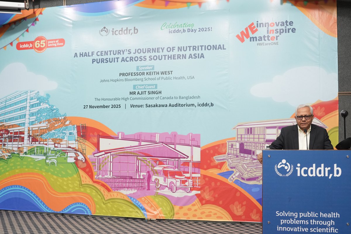 icddr_b's tweet image. 🤰🏾 Global Nutrition Expert Calls for Early MMS Intake at icddr,b Day 2025 Observance

At a special seminar marking icddr,b’s 65th anniversary, global nutrition expert Prof. Keith P. West Jr (@JohnsHopkinsSPH) highlighted how early nutritional support can decisively improve…