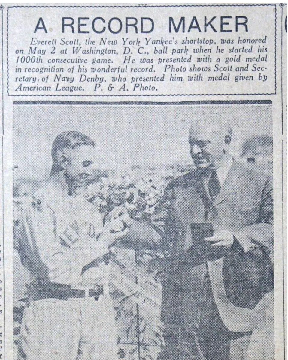 GehrigFanClub's tweet photo. Everett Scott shown being honored for playing in his 1,000th consecutive game, would own the MLB record of 1,307 games before Gehrig eclipsed him in 1933.

Everett a man of many talents also “wrote” a children’s baseball-themed book. https://t.co/NRP4mRzNev