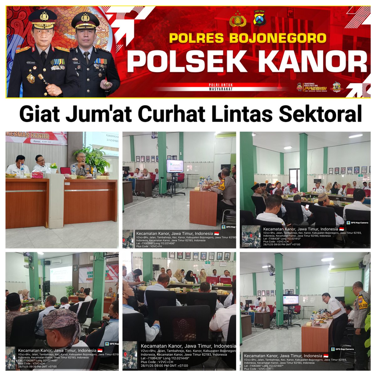 Kapolsek Kanor AKP Slamet Hariyanto, melaksanakan giat Jum'at Curhat bersama forpimcam dan kepala desa sekecamatan Kanor Kab. Bojonegoro. 

@divisihumaspolri
@humaspoldajatim
@ssdmpolri
@binmaspoldajatim

#PolriUntukMasyarakat
#PolriHadirBerbuatBermanfaat
#PresisiUntukIndonesia